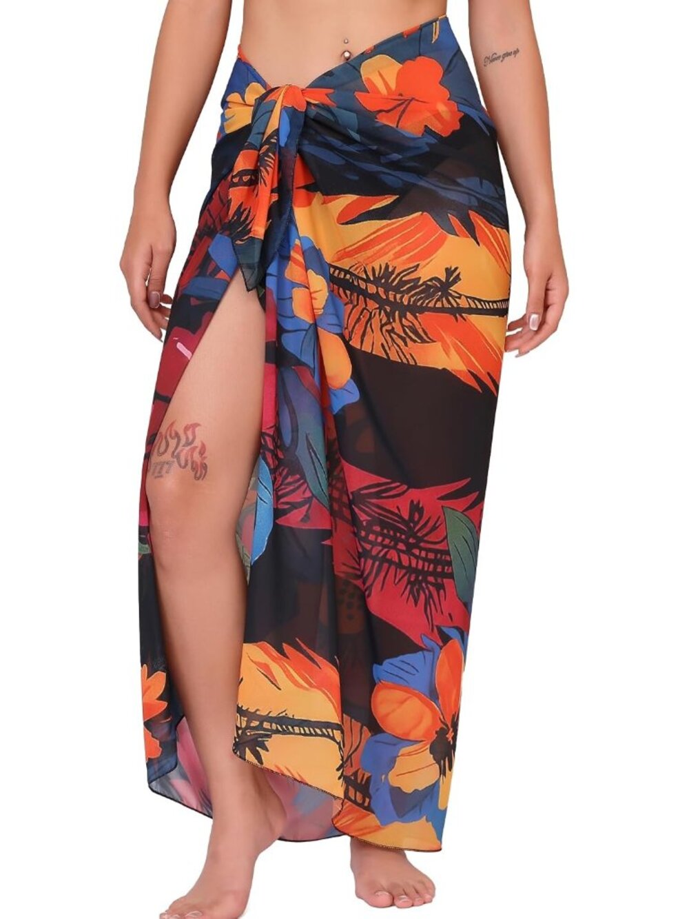 Women Multicolor Flower Polyester Chiffon Sheer Bikini Wraps And Beach Sarong